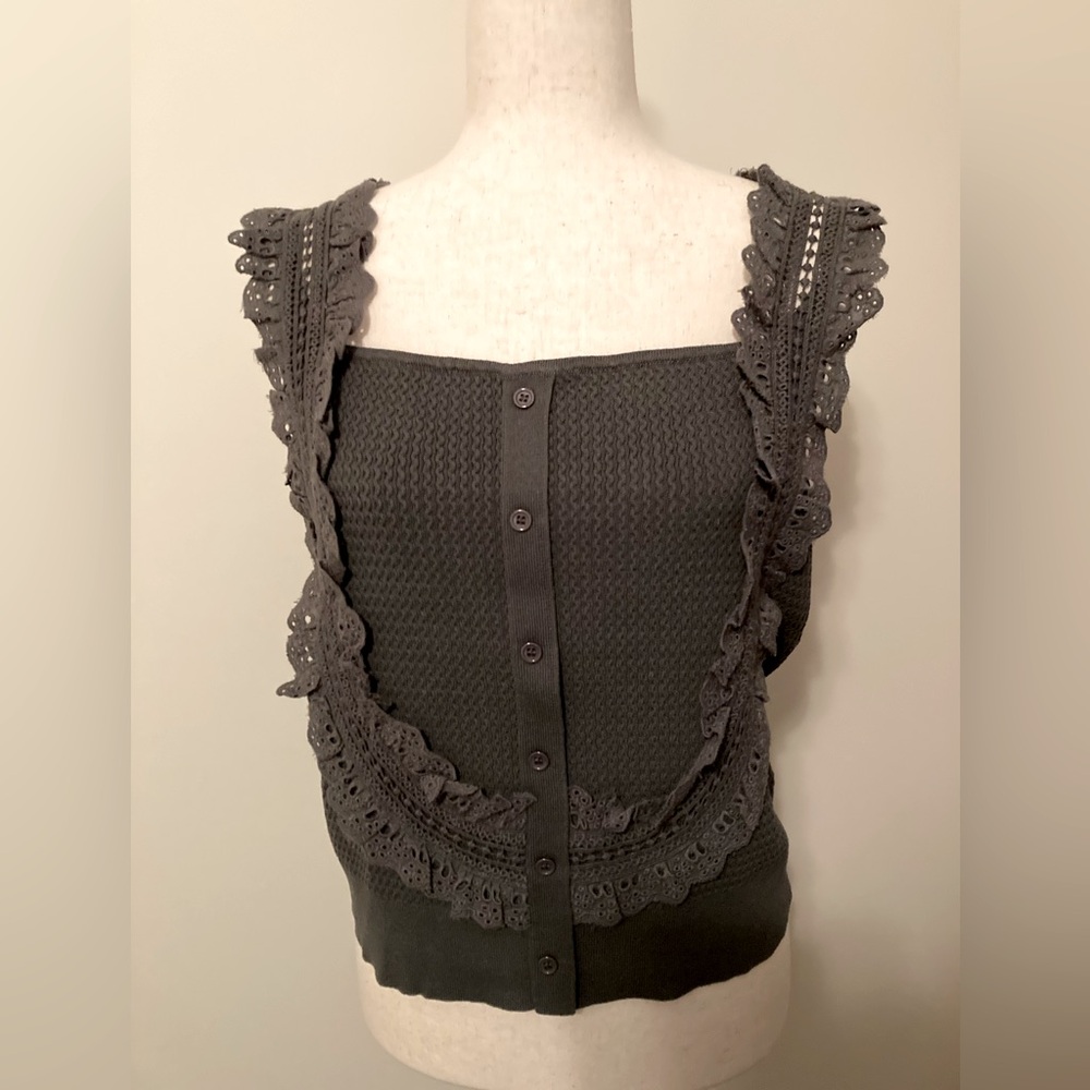 Elegant Olive Green Lace Trimmed Women's Top. NWT